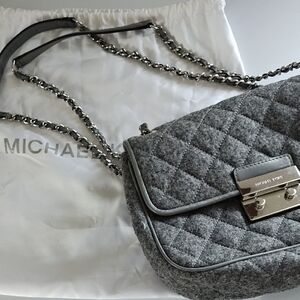 Michael Kors Quilted Gray Felt Chain Shoulder Bag with Silver Hardware